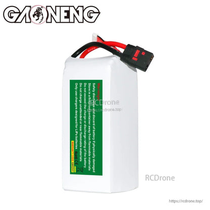 Rear view of battery showing green safety warning label and QS8 discharge plug