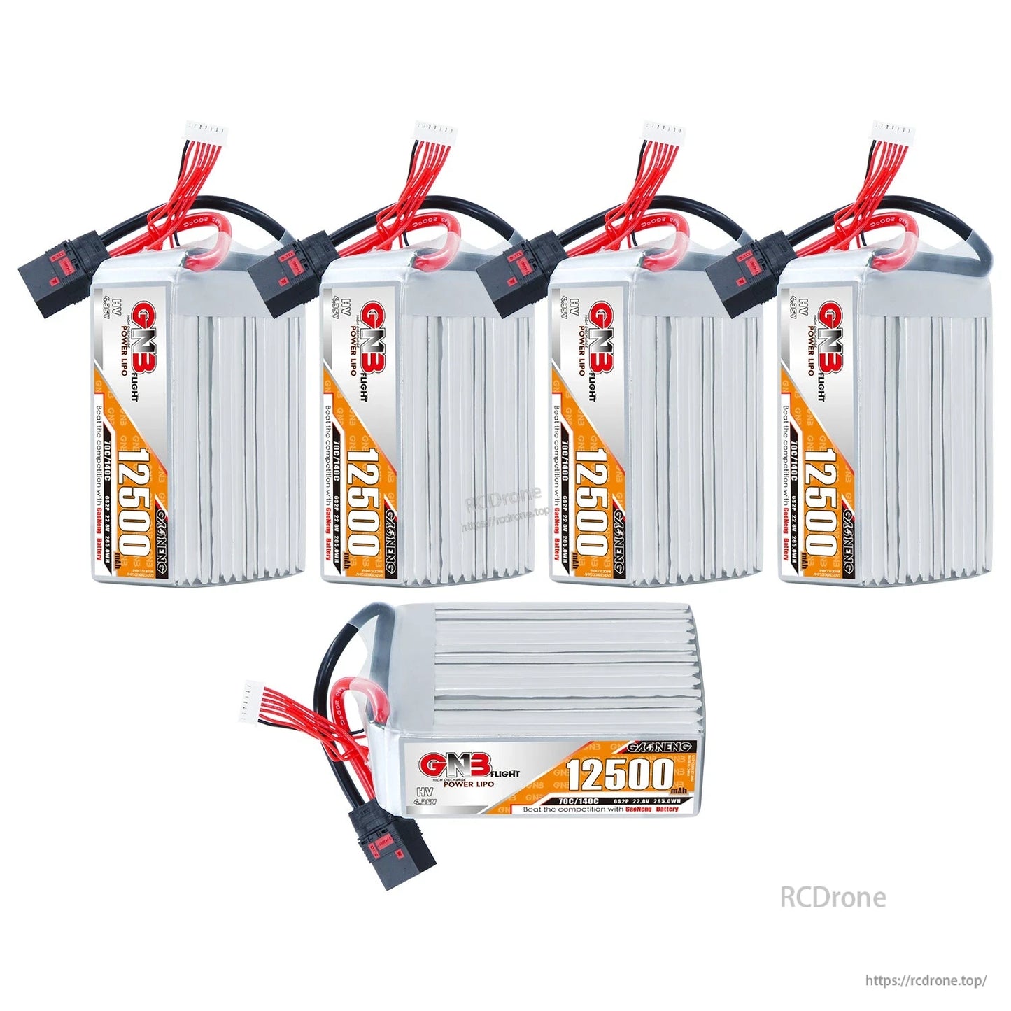 Bundle layout showing four GNB 12500mAh HV LiPo batteries plus one battery on its side