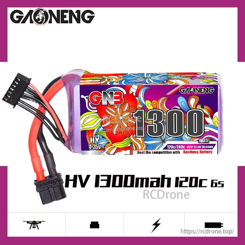 GAONENG GNB 6S 1300mAh 120C LiHV LiPo battery product graphic with branding and model text