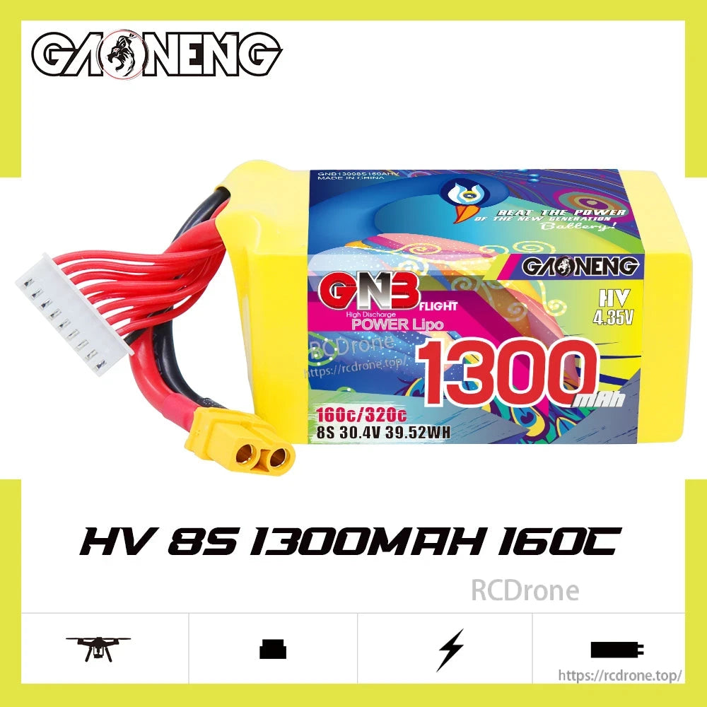 GAONENG GNB HV 8S 1300mAh 160C LiHV battery product graphic on white background