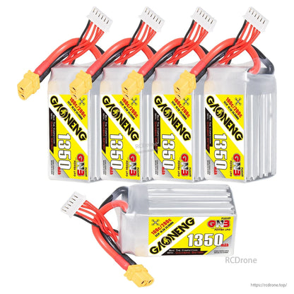 Four upright 1350mAh batteries with one horizontal side-view battery below for angle comparison