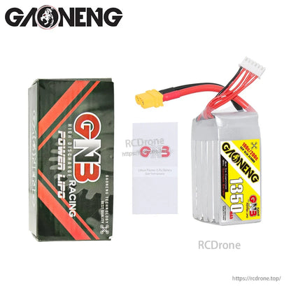 GNB battery package contents with retail box, instruction leaflet, and 1350mAh 5S battery