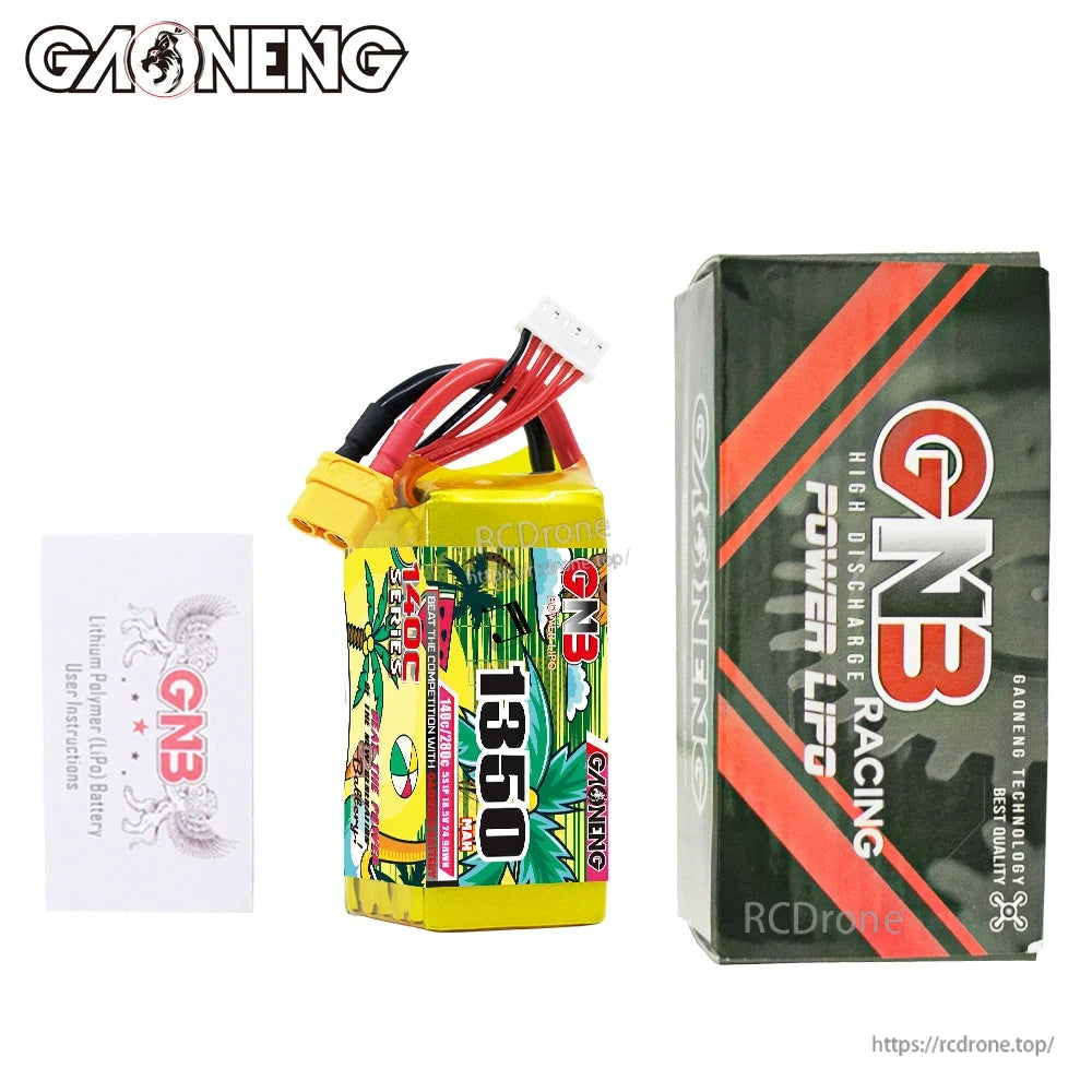 Package contents: GAONENG GNB 1350 LiPo battery with GNB Ultra box and instruction card