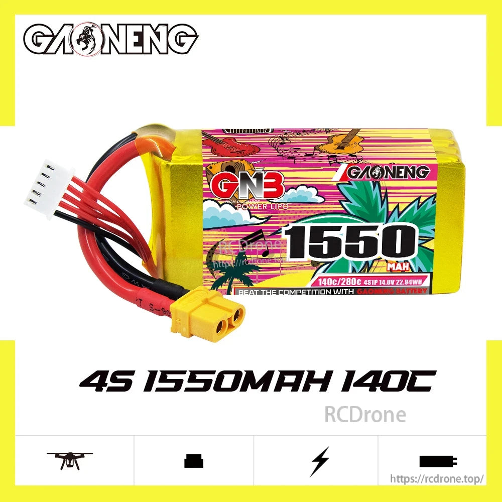 GAONENG GNB15504S140A 4S 1550mAh 140C graphene LiPo battery graphic with model callout