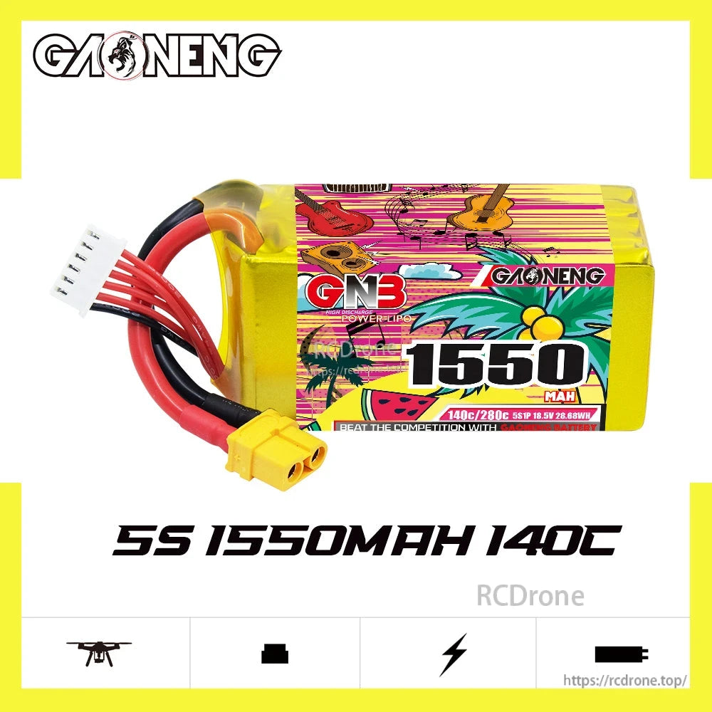 GAONENG 5S 1550mAh 140C graphene LiPo battery product graphic with branding and capacity label