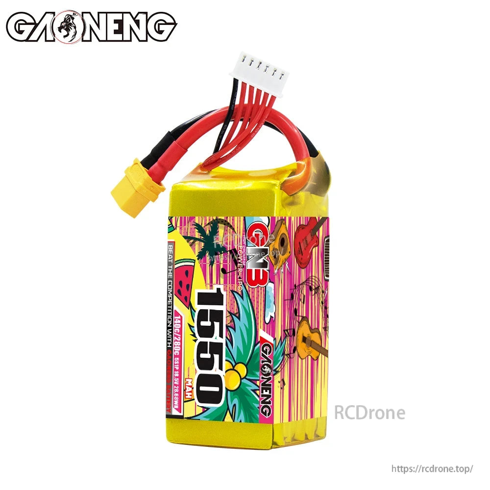 Front label view of GNB 1550 LiPo battery with XT60 main lead and 5S balance plug
