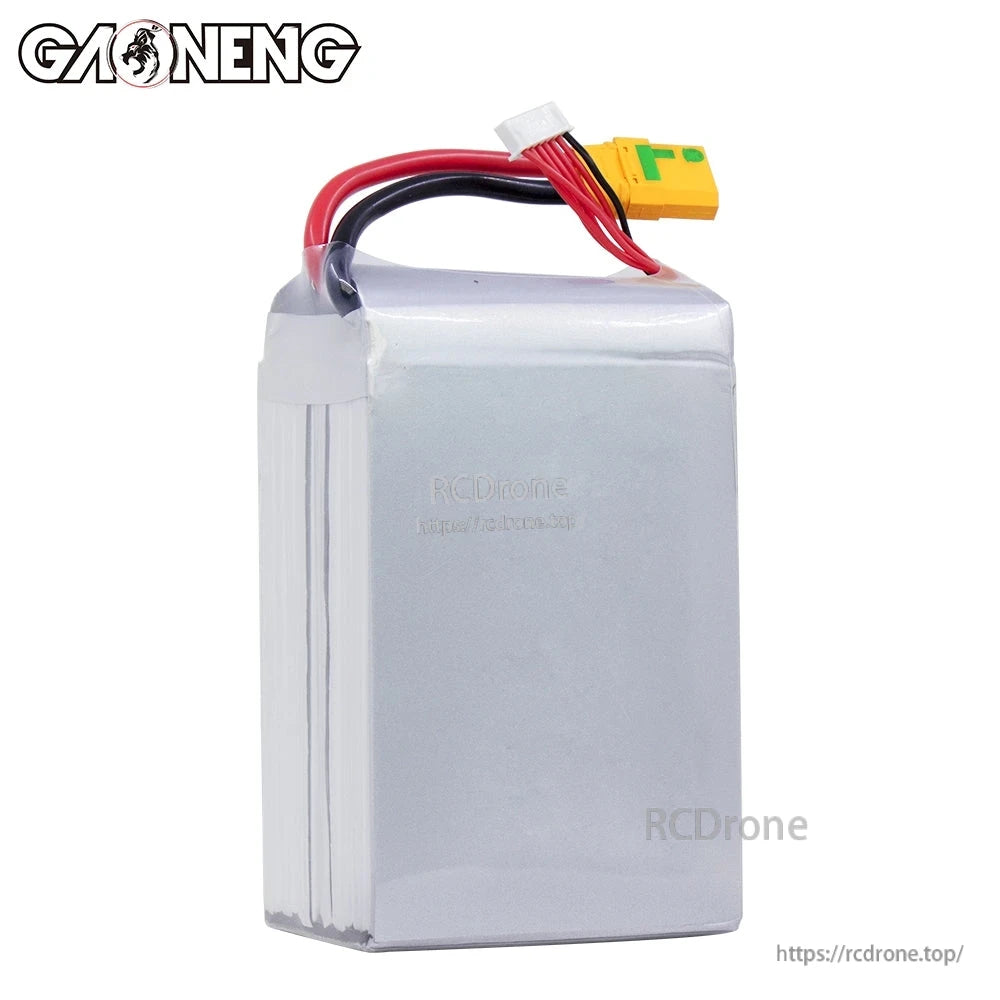 Rear view of silver battery casing with top wires and XT90S connector