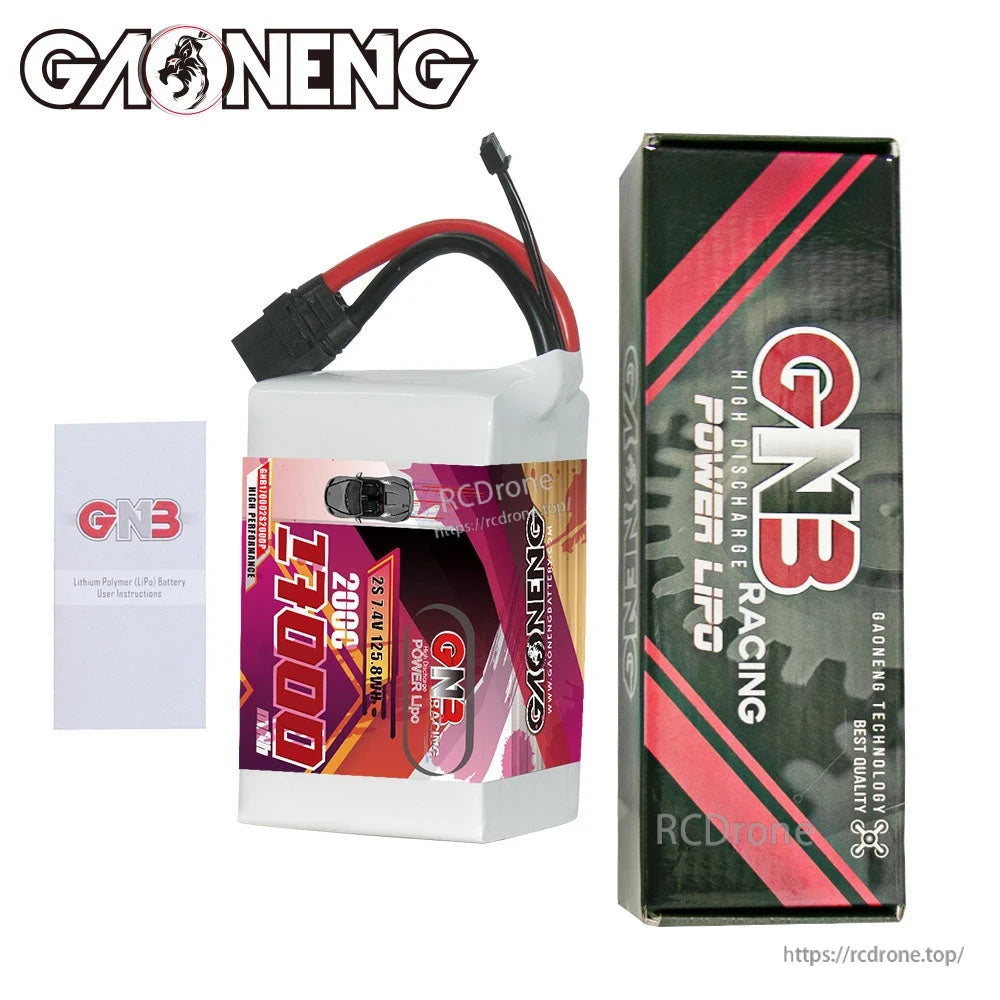 Package contents: GAONENG GNB 17000 2S LiPo battery with retail box and user manual leaflet