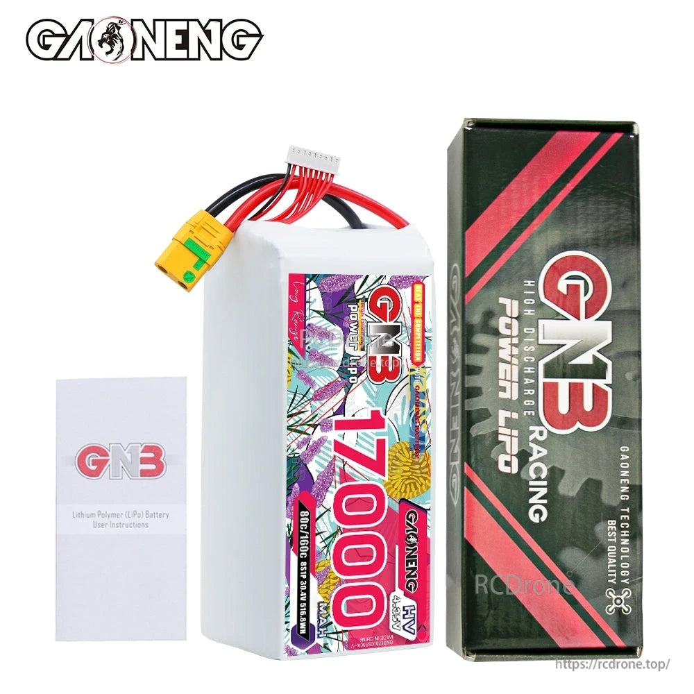 Package contents: GAONENG GNB 17000mAh battery, GN3 retail box, and user instructions leaflet