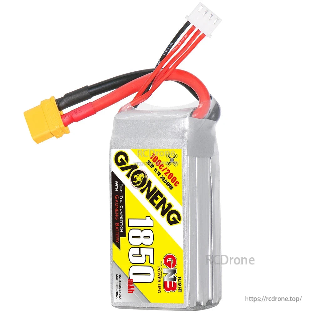Front label view of GAONENG GNB 1850mAh battery showing 100C/200C rating and GN3 branding