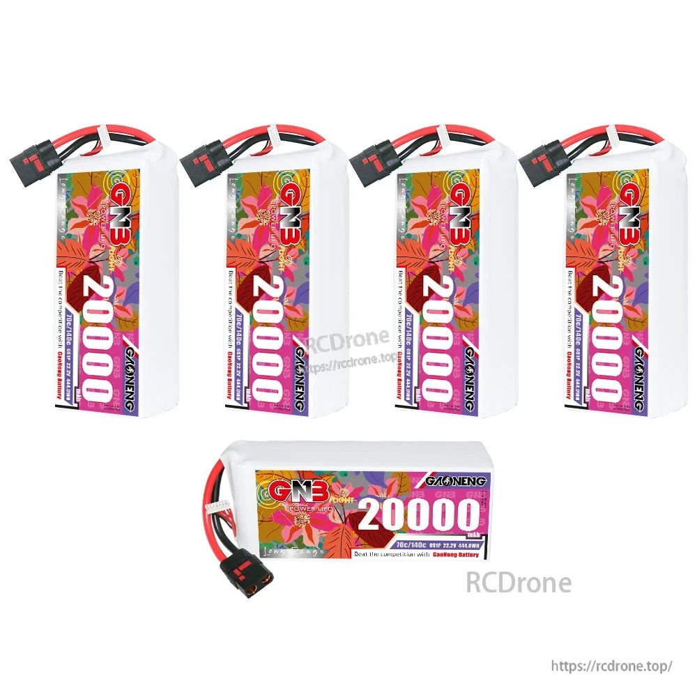 Bundle display: four upright GNB 20000mAh packs plus one horizontal pack, showing different orientations