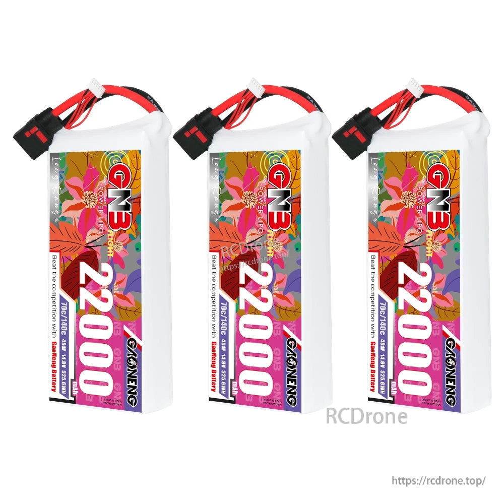Three-pack bundle image of GN3 22000mAh LiPo batteries with QS8 connectors