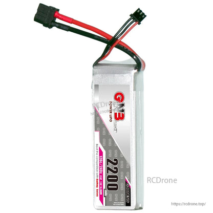 Single GNB 2200mAh LiPo battery upright view showing front label and attached balance lead