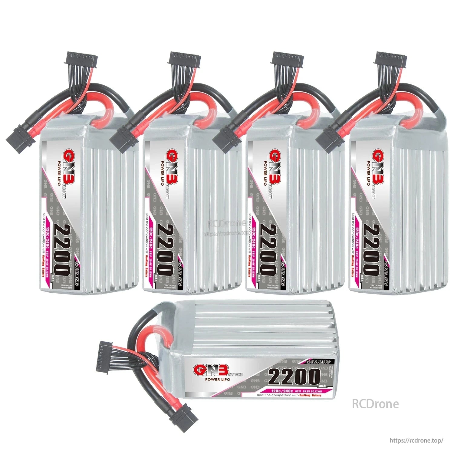 Bundle display: four upright GNB 2200 LiPo batteries plus one horizontal battery