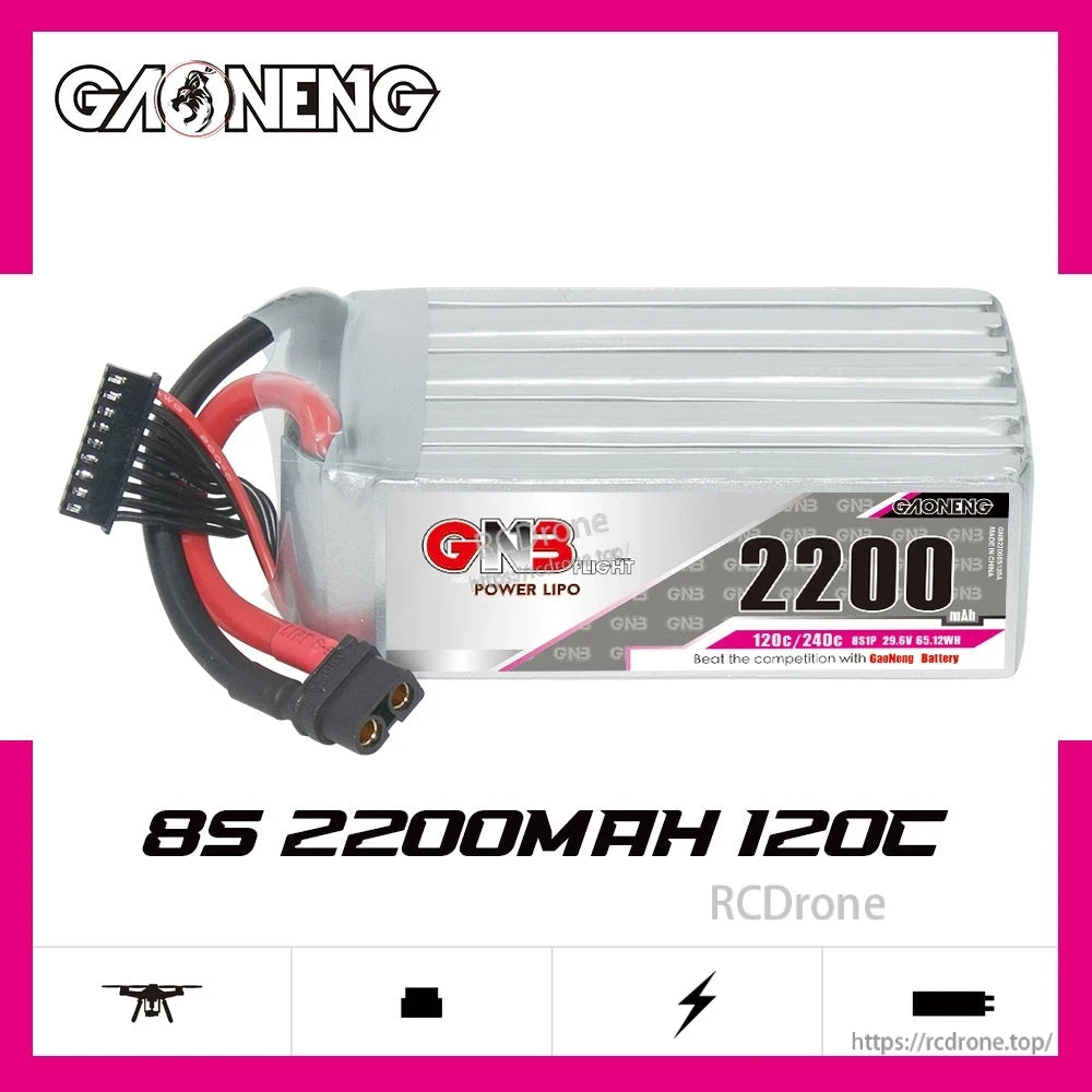 GAONENG GNB22008S120A 8S 2200mAh 120C LiPo battery graphic on white background