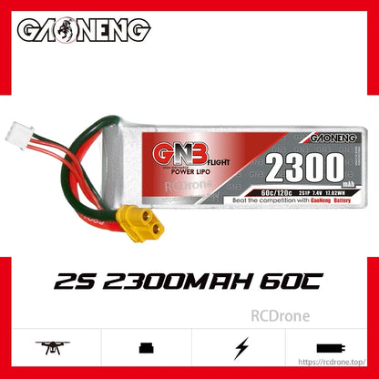 GAONENG 2S 2300mAh 60C LiPo battery label graphic showing pack and model branding