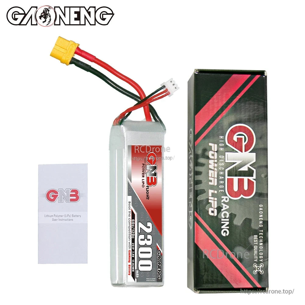 Package contents: 2300mAh LiPo battery, GN3 retail box, and paper instruction manual
