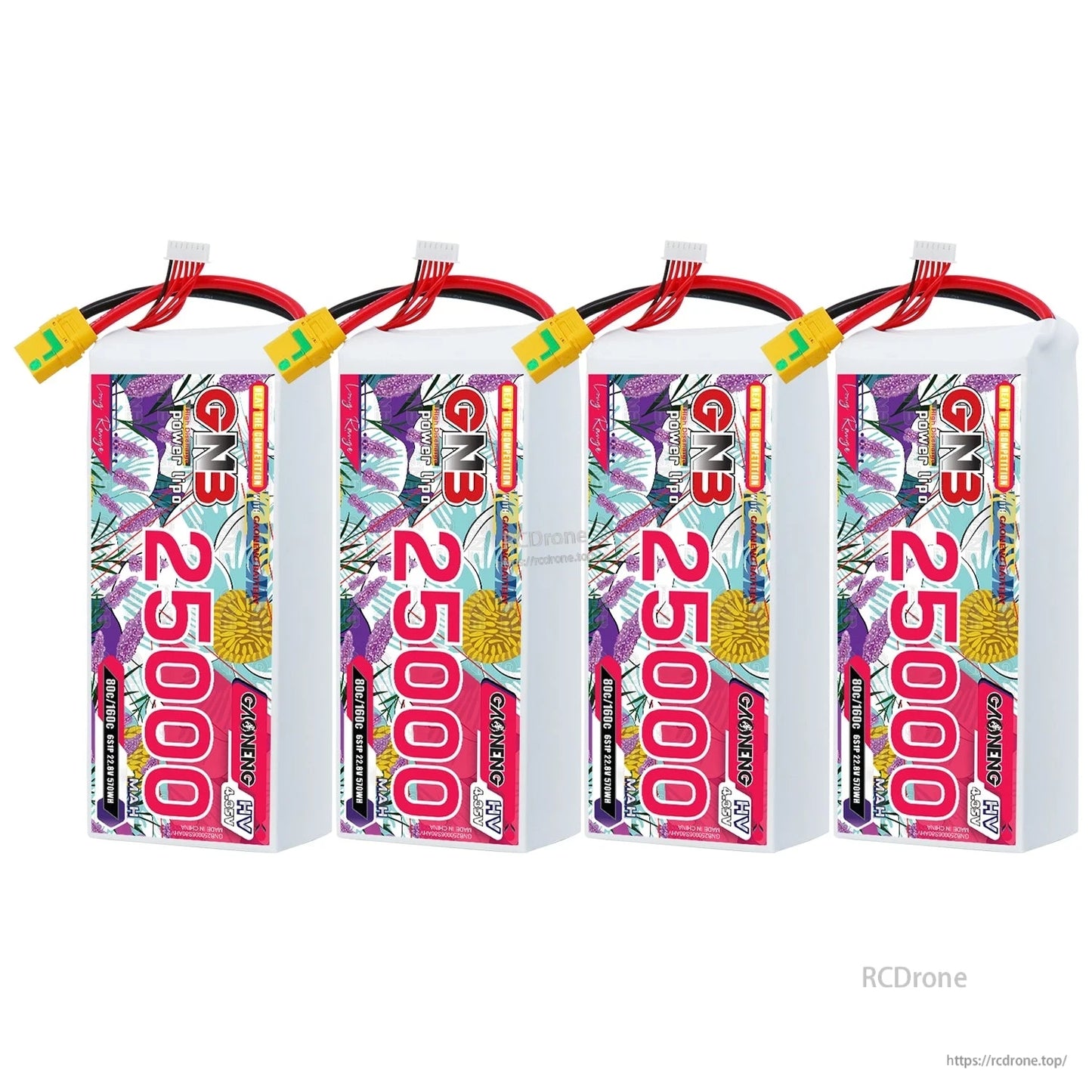 Four GAONENG GNB 25000mAh HV LiPo battery packs lineup with XT90S connectors