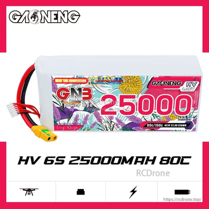 GAONENG GNB HV 6S 25000mAh 80C LiPo battery product graphic with label and specs text