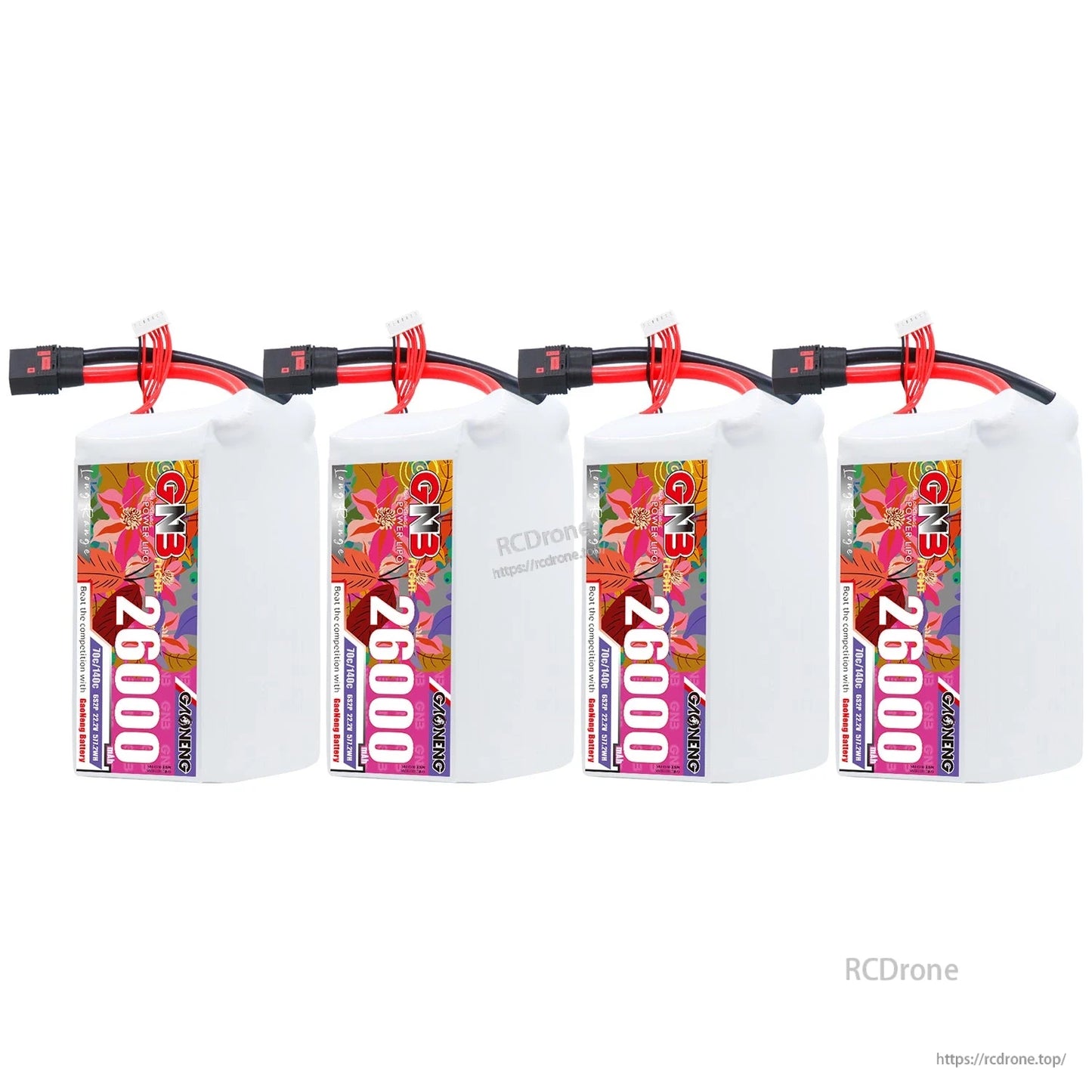 Four 26000mAh LiPo battery packs lined up with QS8 connectors