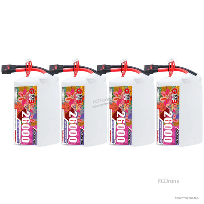 Four 26000mAh LiPo battery packs lined up with QS8 connectors