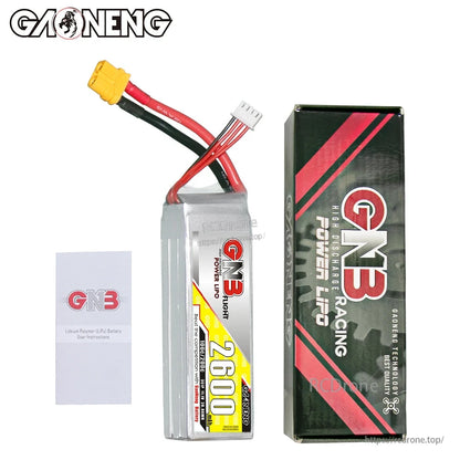 Package contents: GNB 2600mAh battery with retail box and GN3 LiPo battery user instructions