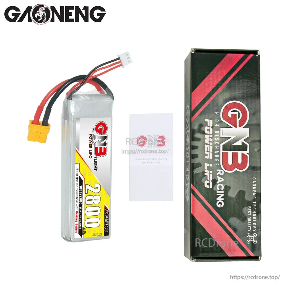 Package contents: GNB 2800mAh LiPo battery with instruction card and GNB retail box