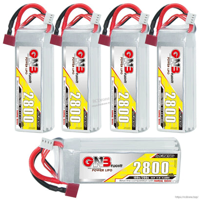 GNB 2800mAh LiPo battery set display with four upright units plus one horizontal label view