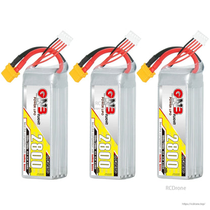 Three GNB 2800mAh 4S LiPo batteries displayed together with XT60 connectors (3-pack view)