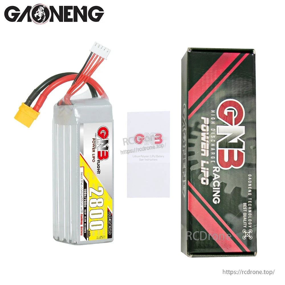 Package contents: GNB 2800mAh LiPo battery, GN3 Power LiPo retail box, and instruction card