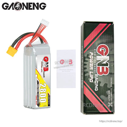 Package contents: GNB 2800mAh LiPo battery, GN3 Power LiPo retail box, and instruction card