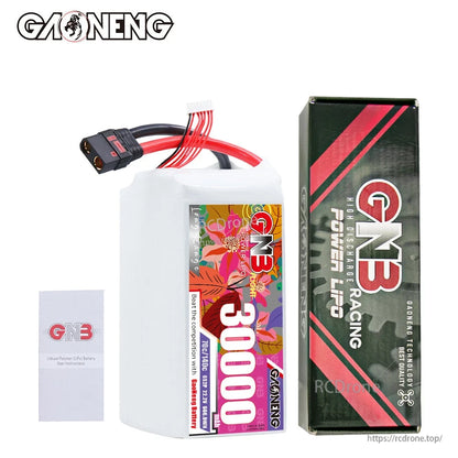 Package contents: GAONENG GNB 30000 battery pack, GNB Power box, and small insert card
