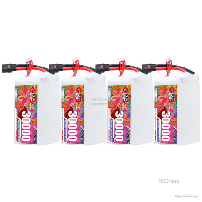 Four GAONENG GNB 30000 battery packs shown in a row with QS8 connectors on white background