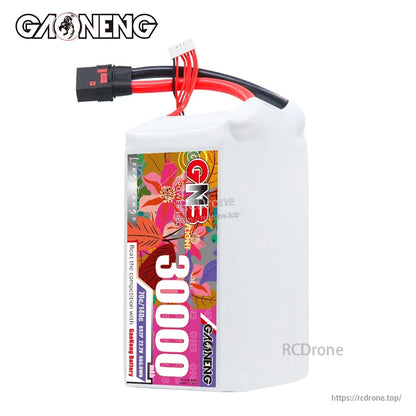 Front label view showing GNB 30000 graphics with QS8 discharge plug and balance lead on top