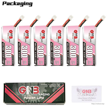 Packaging contents: six GNB300 1S 300mAh LiHV batteries with retail box and user instructions card