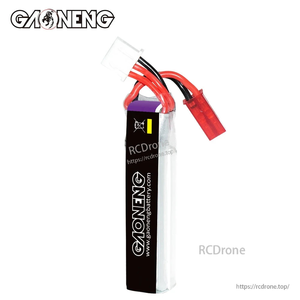 Rear side view of GAONENG battery showing black GAONENG label, wire exit, and connectors