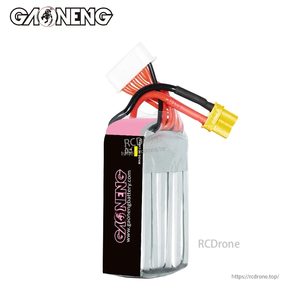 Side view showing GAONENG branding panel and battery cell stack, wires exiting from top