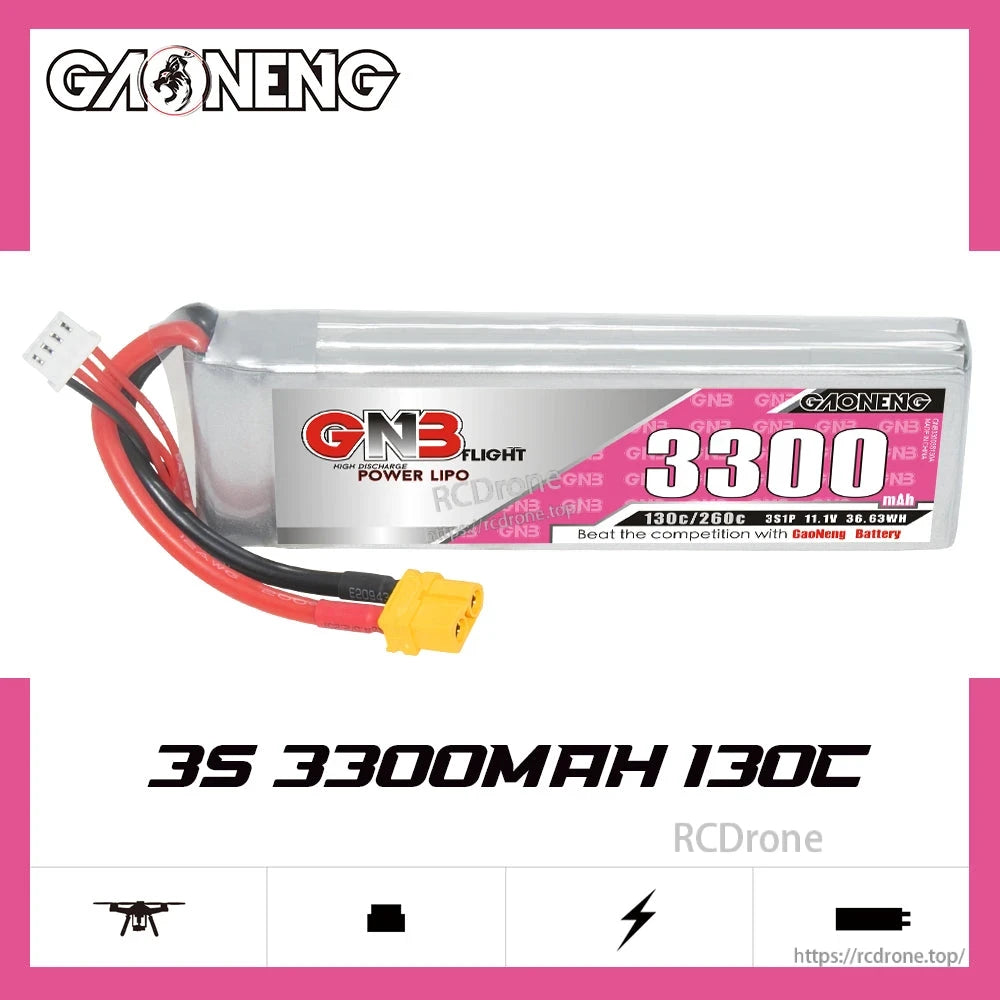 GAONENG GNB33003S130A 3S 3300mAh 130C LiPo battery product graphic with model name