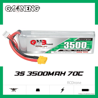 GAONENG GNB 3S 3500mAh 70C LiPo battery label graphic, XT60 plug visible