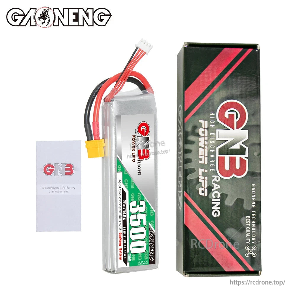 Package contents: GNB 3500mAh battery, retail box, and instruction leaflet