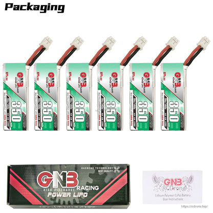 Packaging set with multiple GAONENG GNB 350 batteries, retail box, and user instructions