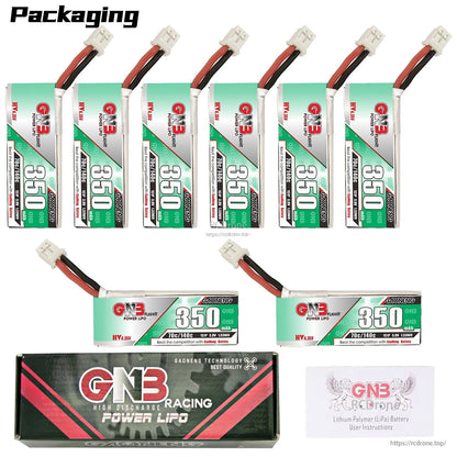 Bundle display with several GNB 350 1S batteries plus retail box and instruction card