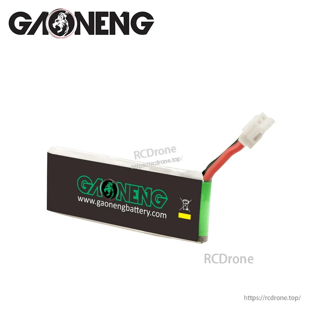 Rear view of GAONENG 1S micro LiPo battery showing gaonengbattery.com branding