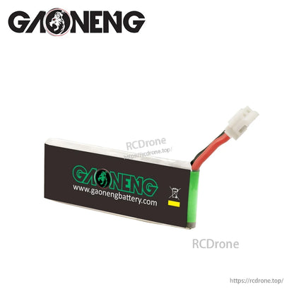 Rear view of GAONENG 1S micro LiPo battery showing gaonengbattery.com branding