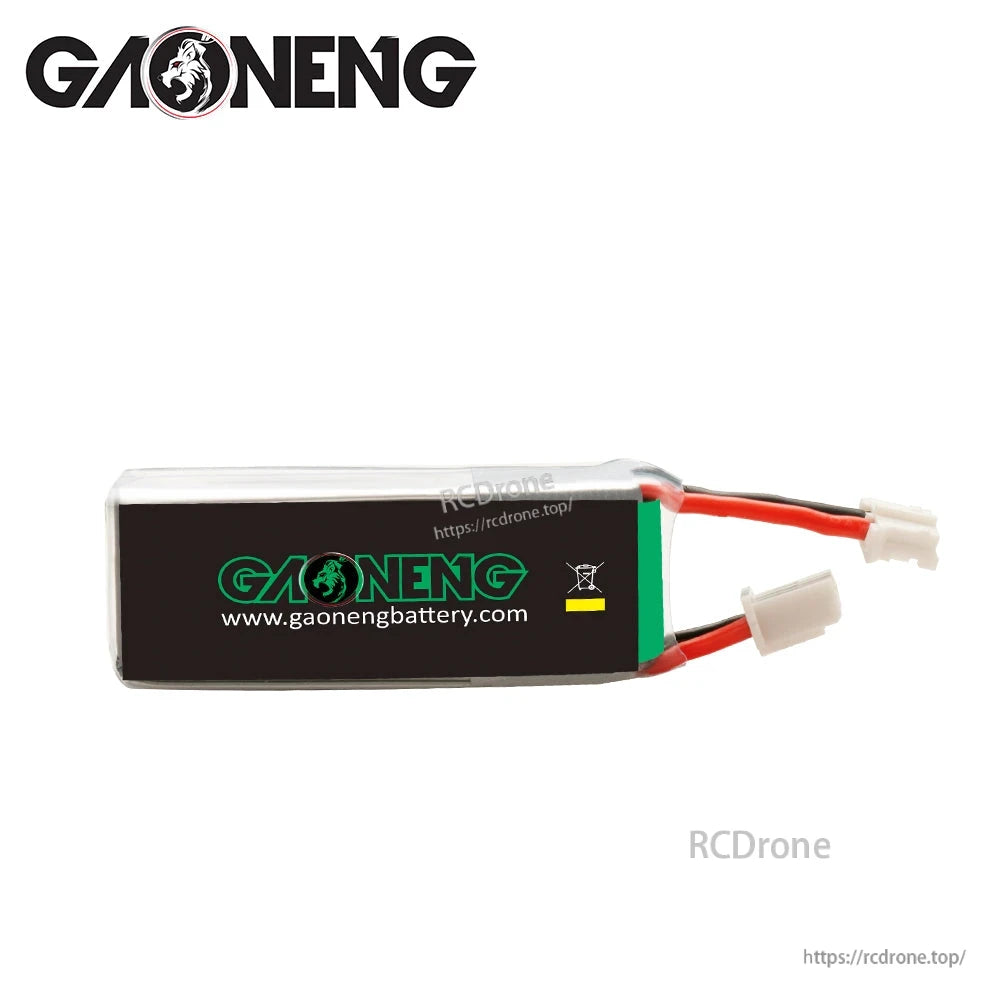 Rear side of GAONENG battery showing black label with gaonengbattery.com and wiring end