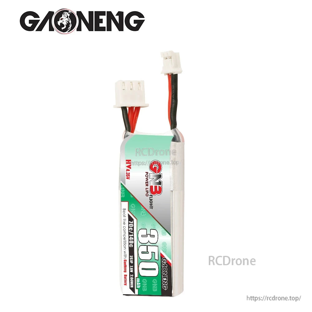 Upright front view of GAONENG GNB 350 battery with dual plugs and wire length visible
