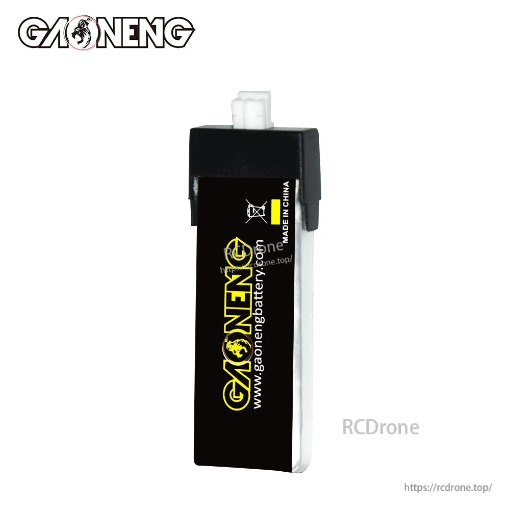 Rear side of GAONENG battery showing black back label, branding, and website text