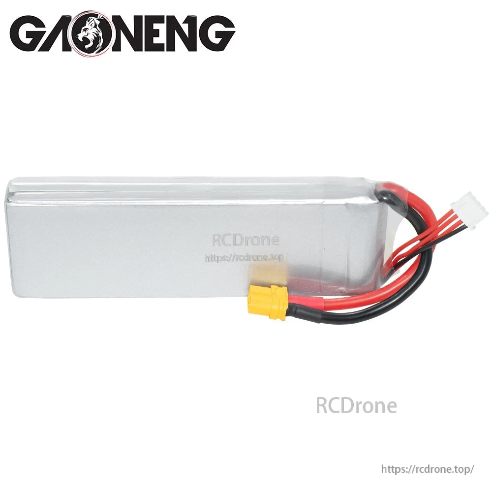 Rear/blank side of silver LiHV LiPo battery pack showing wire exit and XT60 connector
