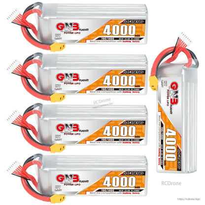 Four-pack set plus one upright GNB 4000mAh battery shown together, assorted orientations