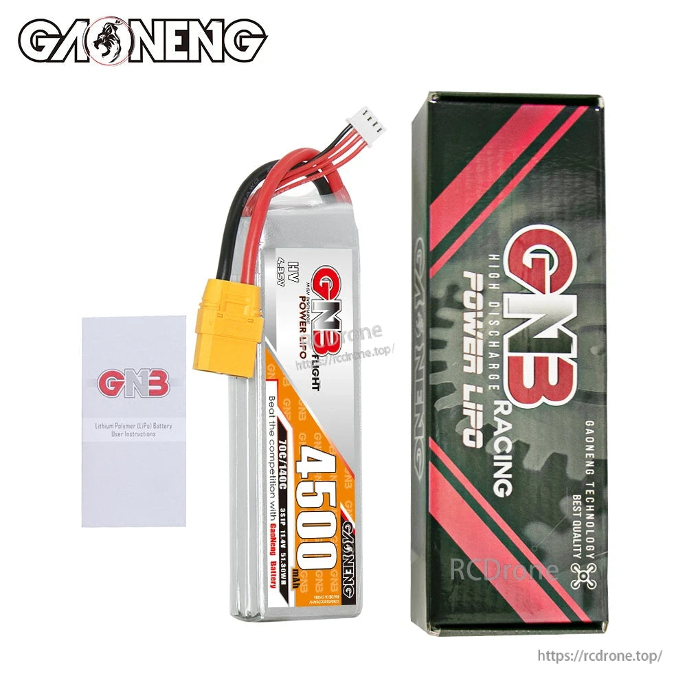 Package contents shown: GNB 4500 battery, product box, and user manual card